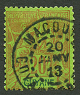 GUYANE : 1913 20c Groupe Obl. MACOUB(A) GUYANE. Bureau Rare. TB. - Other & Unclassified