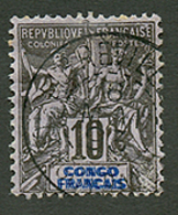 CONGO : 10c (n°16a) Variété "CONGO FRANCAIS En Double" Obl. Cote 800€. Signé SCHELLER. TTB. - Otros & Sin Clasificación