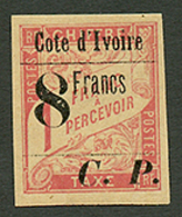 COTE D' IVOIRE : COLIS POSTAUX 8 Francs S/ 1F (n°22) Neuf *. Cote 820€. Tirage 1000. Signé SCHELLER. TB. - Otros & Sin Clasificación