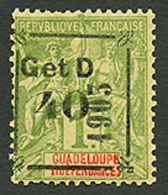 GUADELOUPE : 40 S/ 1F (n°54) Surcharge Noire Neuf *. 1 Dent Courte. Signé BRUN. Cote 530. TB. - Andere & Zonder Classificatie