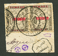 MAROC : Paire 10c (n°10) Obl. Sur Fragment. Un Ex. TB Et Un Ex. Pd Coin Supérieur Droit. Timbre Rare En Paire. Cote 1800 - Otros & Sin Clasificación