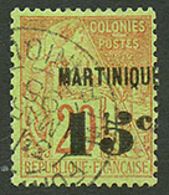 MARTINIQUE : 15c S/ 20c (n°16) Obl. Cote 150€. Signé SCHELLER. Superbe. - Other & Unclassified