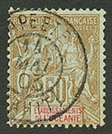 OCEANIE : 50c Bistre (n°20) Obl. PAPEETE TAHITI. Rare. Cote 350€. Superbe. - Andere & Zonder Classificatie