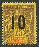 SENEGAL : 10 S/ 75c Chiffres Espacés (n°52A) Neuf *. Cote 310€. Signé BRUN & SCHELLER. TTB. - Andere & Zonder Classificatie