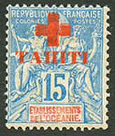 TAHITI : CROIX ROUGE 15c Bleu(n°34) Neuf * Défaut De Gomme(jaunissure). Signé SCHELLER. Cote 400€. TB. - Autres & Non Classés