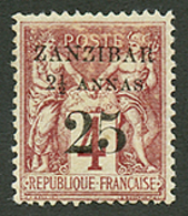 ZANZIBAR : 2 1/2 ANNAS Et 25 S/ 4c (N°14) Neuf *. Cote 260€. Signé SCHELLER. TB. - Otros & Sin Clasificación