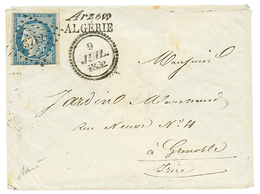 1852 25c CERES(n°4) Pd Obl. PC 3712 + Cursive ARZEW ALGERIE + Dateur B Sur Enveloppe Pour La FRANCE. Rarissime. Superbe. - Autres & Non Classés