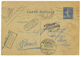 1932 FRANCE Entier 40c Pd Pour ANDORRE Redirigé à PARIS Avec Cachet Rare RETOUR A L' ENVOYEUR/ + Cachet Espagnol ANDORRA - Altri & Non Classificati