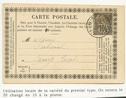 CG 10c Sur CARTE PRECURSEUR (20c Rectifié 10 à La Plume) Pour CAMP JACOB. TB. - Andere & Zonder Classificatie