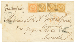 1865 AIGLE 10c(x3) + 40c Obl. Carré De Points + GUYANE CAYENNE + APRES LE DEPART Encadré (rare) Sur Lettre Pour La FRANC - Autres & Non Classés