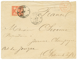 1877 CG 40c SAGE Pd Obl. GUYANE CAYENNE + COL. FR PAQ FR. C N°1 En Rouge Sur Enveloppe Pour La FRANCE. Verso, Cachet LIG - Autres & Non Classés