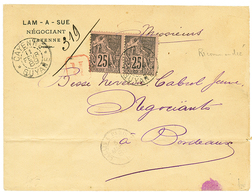 1889 COLONIES GENERALES 25c (x2) Obl. CAYENNE Sur Env. RECOMMANDEE Pour BORDEAUX. TTB. - Andere & Zonder Classificatie