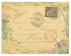 1891 CG 25c Obl. SAIGON Sur Enveloppe Décorée En Couleur Pour PARIS. Superbe. - Sonstige & Ohne Zuordnung