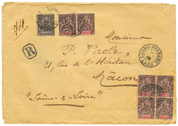 LAOS : 1905 INDOCHINE 25c Bloc De 4 (1 Ex. Def) + 25c(x2)+ 10c Obl. LUANG-PRABANG LAOS Sur Env. RECOMMANDEE Pour La FRAN - Otros & Sin Clasificación