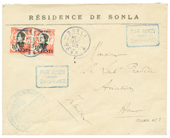 1923 YUNNANFOU 4c S/ 10c(x2) Obl. SONLA TONKIN + Cachet PAR AVION/SONLA-HANOI (MULLER N°3). TTB. - Autres & Non Classés