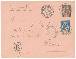 1901 Entier MAYOTTE 25c + 15c Obl. D'ZAOUDZI En RECOMMANDE Pour PARIS. RARE. Superbe. - Andere & Zonder Classificatie