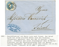 1861 AUSTRIA 15k Canc. ALT GRADISKA On Entire Letter From BANJA LUCA To TRIESTE. Superb. - Otros & Sin Clasificación