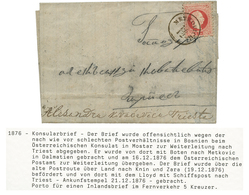 BOSNIA : 1876 AUSTRIA 5k Canc. METKOVICK On Entire Letter With Full Text . Verso, ZARA + TRIEST. Vf. - Bosnien-Herzegowina