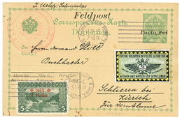 BOSNIA : 1915 P./Stat 5h Overprint PORTO FREI + 5h+ Military Label Sent REGISTERED From SARAJEVO To SWITZERLAND. Scarce. - Bosnië En Herzegovina