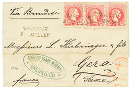 1874 5 Soldi(x3) Canc. SALONICH On Cover To GERMANY. Signed PFENNINGER. Superb. - Oostenrijkse Levant