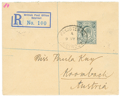 GB Used In SYRIA : 1911 GREAT BRITAIN 7d Canc. REGISTERED BEYROUTH On Envelope To KROMBACH (AUSTRIA). Extremely Rare Sta - Autres & Non Classés