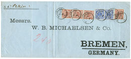 VORLAUFER : 1896 20pf(x2) + 50pf(x4) Canc. SHANGHAI On Large Envelope(central Crease) To BREMEN. Signed MANSFELD. Vvf. - China (oficinas)