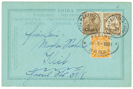 Used Of KIAUTSCHOU Stamps In CHINA" : 1901 GERMAN CHINA 3pf(n°15) + KIAUTSCHOU 3pf(PVIa) Canc. PEKING DEUTSCHE POST + CH - Chine (bureaux)