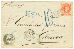 1873 ARGENTINA 5c + Boxed F.56 + BUENOS AYRES PAQ FR J N°5 On Cover To GENOVA Taxed With 1L POSTAGE DUE. Vvf. - Sin Clasificación