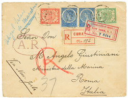 CURACAO : 1909 12 1/2c(x2) + 2c+ 5c Canc. CURACAO On REGISTERED Envelope With A.R To ROMA (ITALY). Vf.. - Curaçao, Antilles Neérlandaises, Aruba