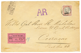 SURINAME : 1896 1 GULDEN Canc. PARAMARIBO + A.R Violet On REGISTERED Envelope To CURACAO. Rare Stamp On Letter. Vvf. - Curaçao, Nederlandse Antillen, Aruba