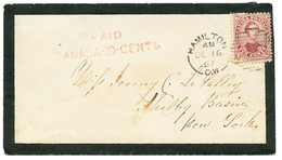 1867 CANADA 10c + HAMILTON + "PAID CANADA 10 CENTS" Red On Envelope To NEW-YORK (USA). Vvf. - Autres & Non Classés