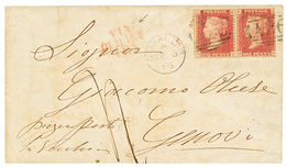 1866 Pair 1d Canc. A26 + GIBRALTAR + Red VIA DI MARE(E) + Tax "4" On Envelope To ITALY. Vf. - Gibilterra