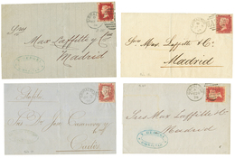 1876/78 Lot 4 Covers With GB 1 Penny Canc. A26 + GIBRALTAR To SPAIN. Superb. - Gibilterra