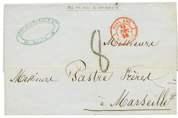 TRIPOLI (LYBIA) Via MALTA : 1856 POSS.ANG. 1 MARSEILLE In Red + "8" Tax Marking + Forwarding Agent Cachet AUG. PORTELLI  - Malta (...-1964)