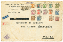 "TCHENTOU" : 1920 1 DOLLAR + Various Values Canc. CHENSTU On Large REGISTERED Envelope From French CONSULATE TCHENTOU To - Otros & Sin Clasificación