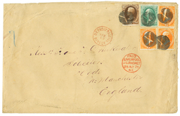 1875 USA 2c+ 3c+ 15c(x3) + Red Cachet DETROIT PAID ALL DIRECT On Large Envelope To ENGLAND. Some Faults But RARE Frankin - Autres & Non Classés