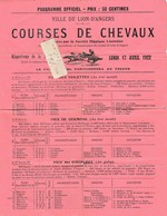 49 - LION-D'ANGERS - Programme  Des Courses De Chevaux Du 17/04/1922 ( 1 Page Format 21 Cm X 27,5 Cm )     Rare - Programma's