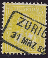 47 / 39 Sitzende Helvetia 15 Rappen FASERPAPIER Sauber Gestempelt Kastenstempel ZÜRICH - Kat. 700.-- - Oblitérés