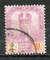 MALAISIE - JOHORE - (Protectorat Britannique) - 1918 - N° 76 - 21 C. Violet-brun Et Orange - (Effigie Du Sultan Ibrahim) - Johore