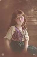 PRETTY YOUNG GIRL-PEASANT STYLE DRESS-CURLY LONG HAIR-ROSY CHEEKS-REAL PHOTO POSTCARD 39083 - Other