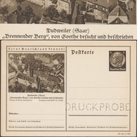 Allemagne 1937. Entier Postal Touristique Perforés Druckmuster Spécimen. Dudweiler, Sarre. Goethe, Montagne En Feu - Ecrivains