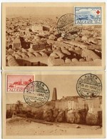 !!! ALGERIE : PAIRE DE CROIX ROUGE 1952 SUR CARTES MAXIMUM CACHETS 1ER JOUR D'ALGER - Maximumkarten