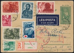 1944 ápr. 4. Ajánlott Légi Levelezőlap Vöröskereszt, Illetve Kossuth Bélyegekkel, 2P 60f  Bérmentesítéssel + Német Cenzú - Other & Unclassified