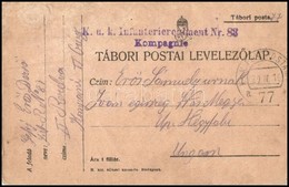 1916 Tábori Posta Levelezőlap 'K.u.k. INFANTERIEREGIMENT No.83.' +'FP 77a' - Altri & Non Classificati