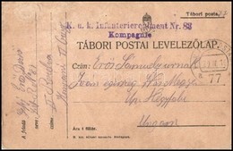 1916 Tábori Posta Levelezőlap 'K.u.k. INFANTERIEREGIMENT No.83.' +'FP 77a' - Sonstige & Ohne Zuordnung