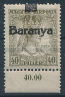 ** Baranya I. 1919 Zita ívszéli 40f Fekete Felülnyomással és Bodor Vizsgálójellel (**12.000) - Other & Unclassified