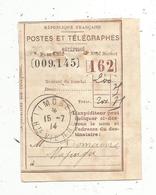 Postes Et Télégraphes ,récépissé , 1914 , LIMOGES - Ohne Zuordnung