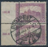 O 1921/1923 Parlament 20K ívszéli Függőleges Pár Eltolódott Fogazással - Andere & Zonder Classificatie