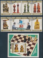 O 1981 Sakk Világbajnokság 2 Négyescsík Mi 703-710 A + Vágott Blokk 60B - Sonstige & Ohne Zuordnung