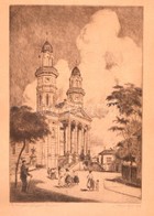 Bajor Ágost (1892-1958): Az Ungvári Püspöki Templom. Rézkarc, Papír, Jelzett, üvegezett Keretben, 30×20 Cm - Autres & Non Classés